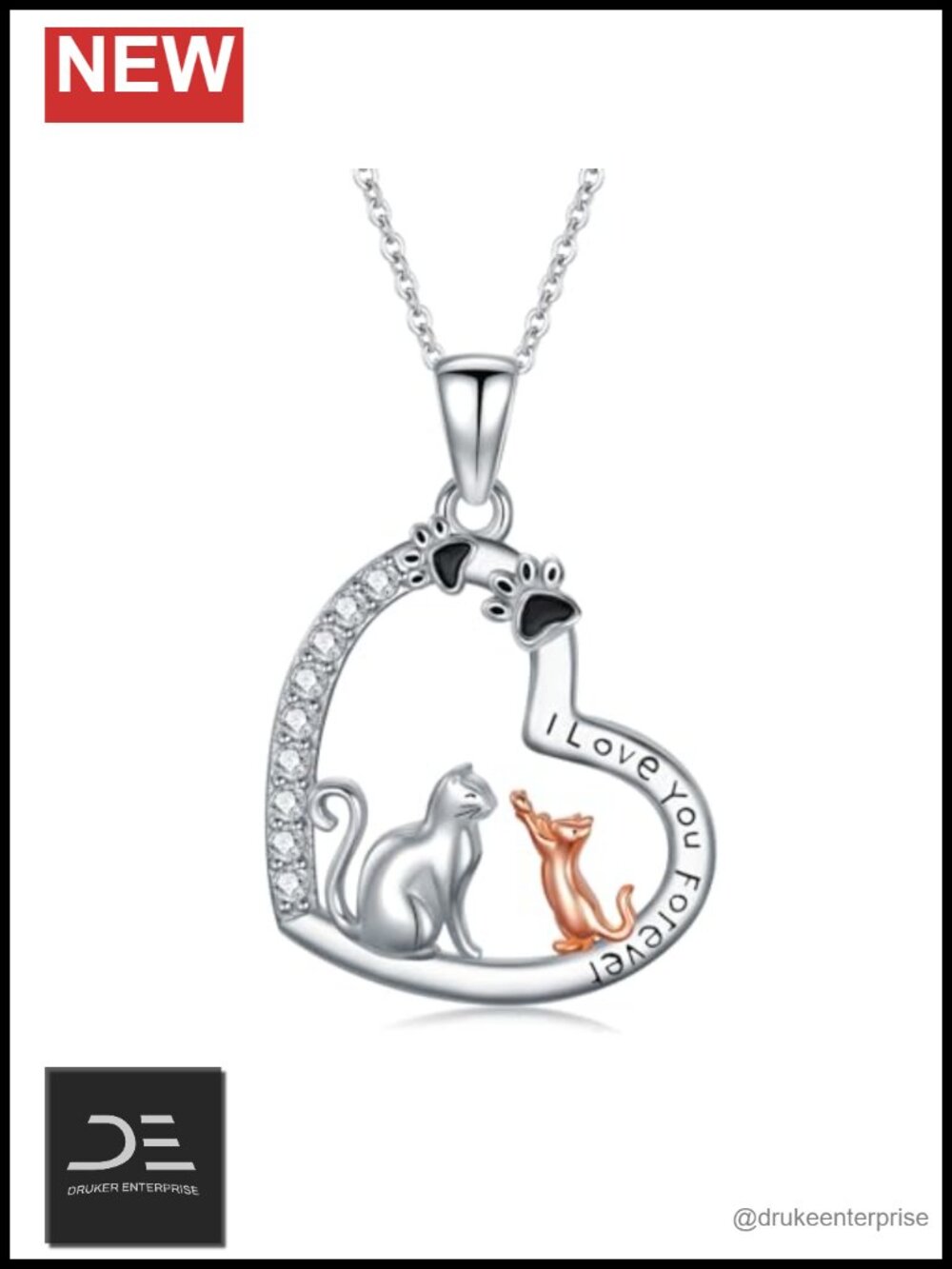 925 Sterling Silver Cat Pendant Necklace Engraved I Love You Forever Gift